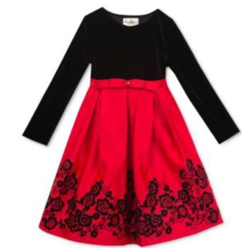 NWT-Rare Editions Black Velvet Flocked Skirt Dress